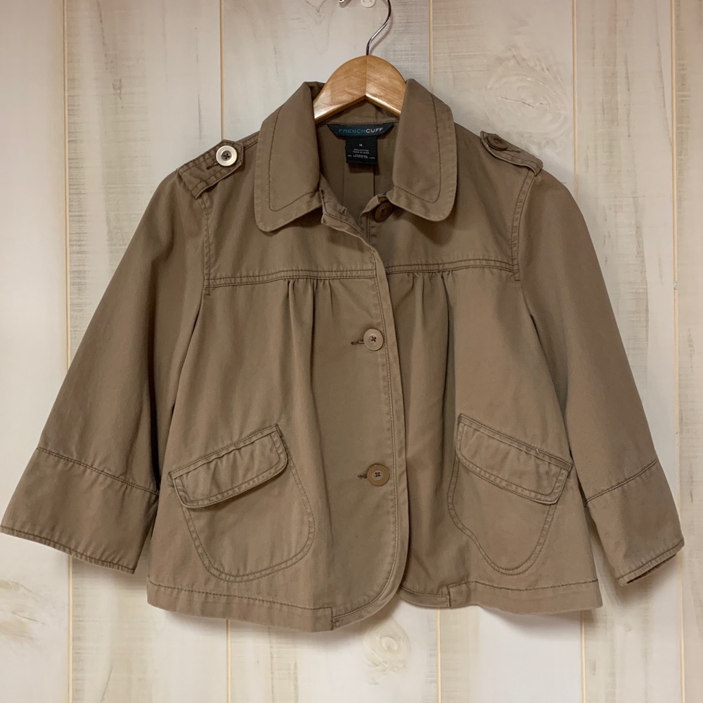 French Cuff brown cotton cropped jacket M